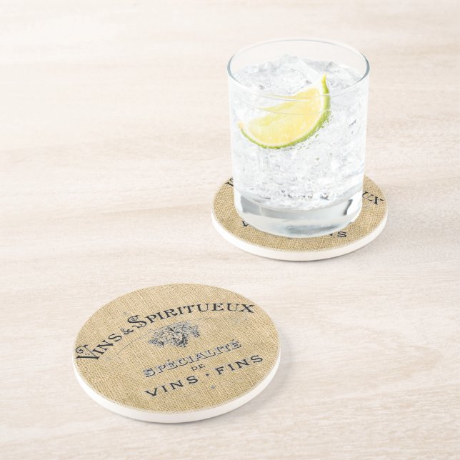 Französischer Wein auf Burlap Getränkeuntersetzer (Seite)