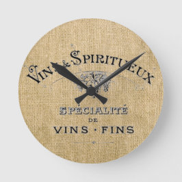 Französischer Wein auf Burlap Runde Wanduhr