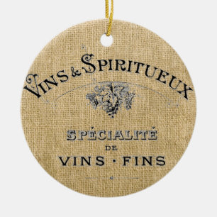Französischer Wein auf Jute Keramik Ornament