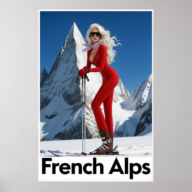 Französisches Alpen-Skiplakat Poster (Vorne)