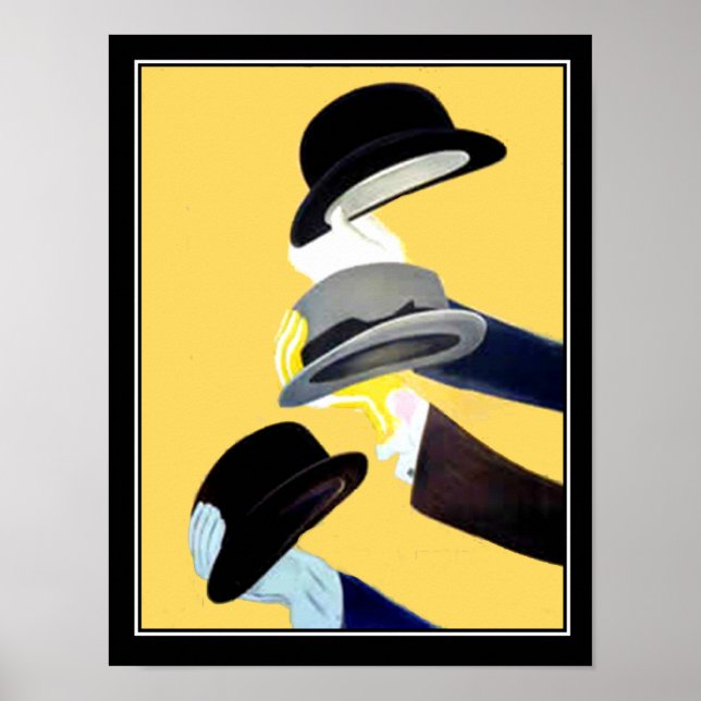 Französisches Art Deco Vintage Poster 3 Hats (Vorne)