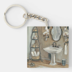 Französisches Badezimmer mit Spiegel und Wanne Schlüsselanhänger