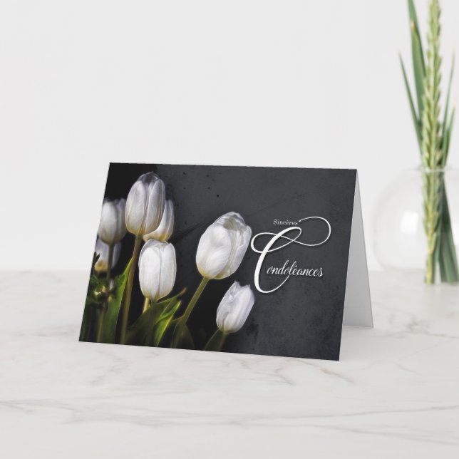 Französisches Beileid White Tulip Bouquet mit Char Karte (Vorderseite)