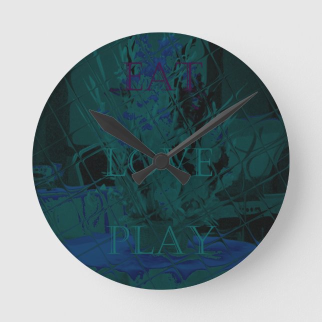 Französisches Blau-Liebe essen Spiel-Blumenfarben Runde Wanduhr (Vorderseite)