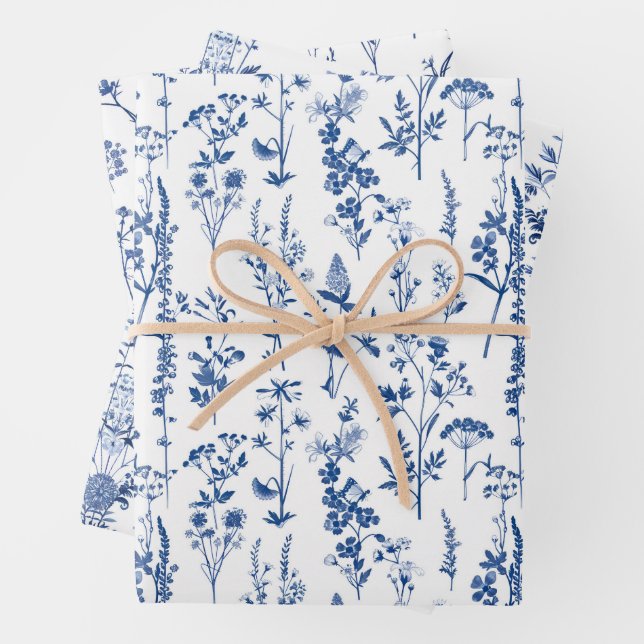 Französisches Bluegarten-Wildblumen-Muster Geschenkpapier Set (Beispiel)