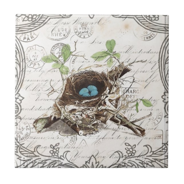 französisches botanisches des Vintagen Fliese (Vorderseite)