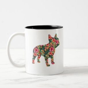 Französisches Bulldog-Blume-Shirt für Damen und  Zweifarbige Tasse