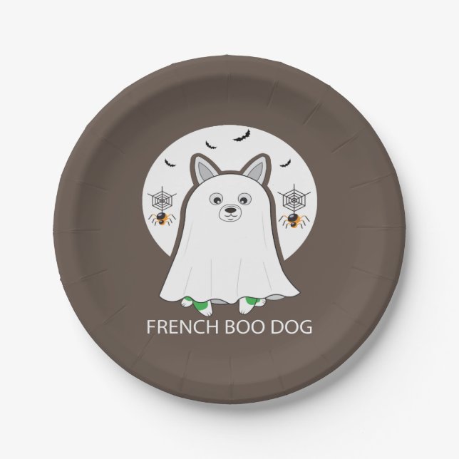 Französisches Bulldog Halloween-Boo-Hundegeschenk Pappteller (Vorderseite)