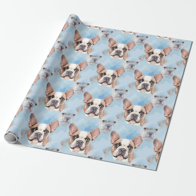 Französisches Bulldog-Muster Geschenkpapier (Ungerollt)