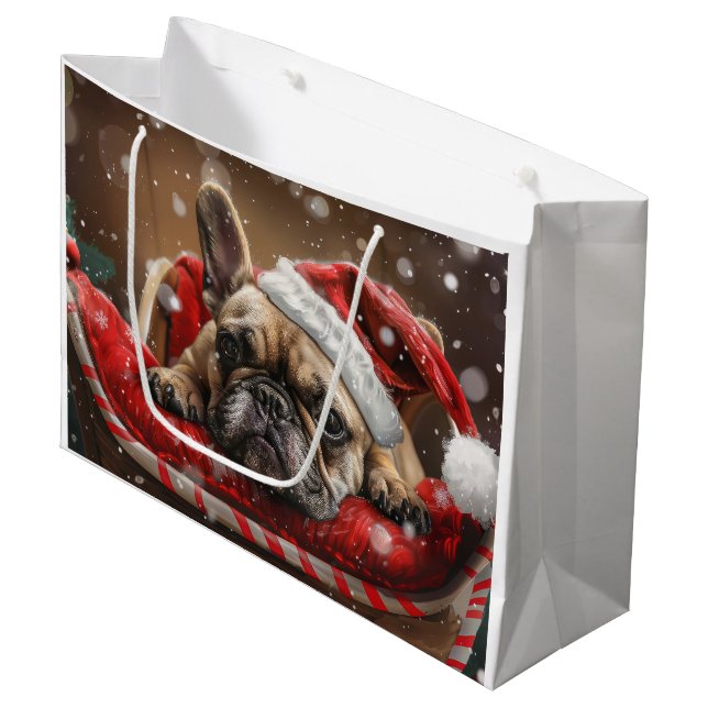 Französisches Bulldog-Weihnachtsfest Große Geschenktüte (Vorderseite Schrägansicht)