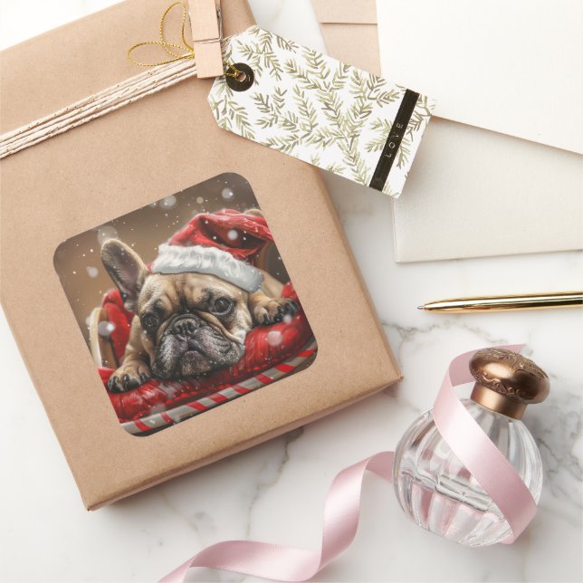 Französisches Bulldog-Weihnachtsfest Quadratischer Aufkleber (Schenken)