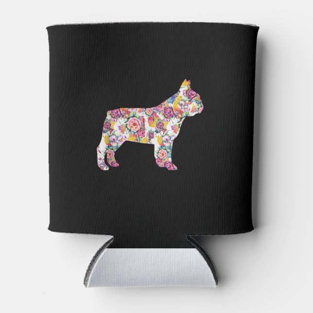 Französisches Bulldoggen-Blume-Muster| farbiges Hu Dosenkühler (Vorderseite)