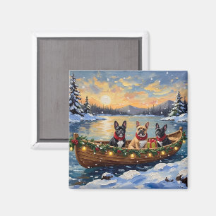 Französisches Bulldoggen-Weihnachtsboot Urlaub Magnet