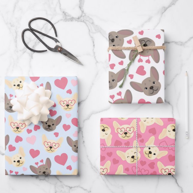 Französisches Bulldogherz Nahtloses Muster Geschenkpapier Set (Vorderseite)