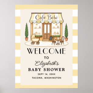 Französisches Café Bébé Gelbe Babyparty-Willkommen Poster