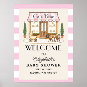Französisches Café Bébé Girl Baby-Shower-Willkomme Poster