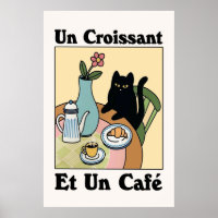 Französisches Café Croissant Cat Print Poster