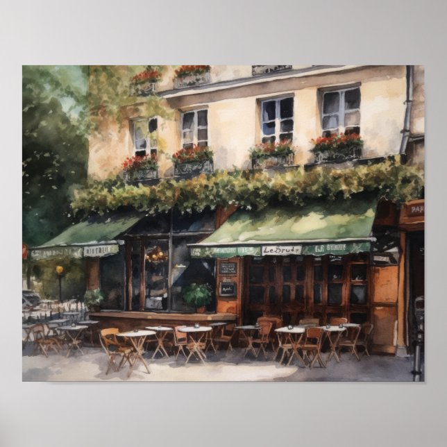 Französisches Café Malerei Landschaft Kunst, Dicht Poster (Vorne)