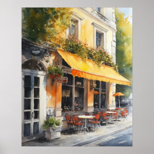Französisches Café Watercolor Landschaft Kunst, Di Poster