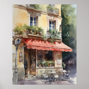 Französisches Café Watercolor Landschaft Kunst, Di Poster