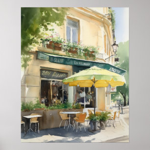 Französisches Café Watercolor Landschaft Kunst, Di Poster