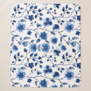 Französisches Cottagecore Blau Florale Muster Tiss Sherpadecke