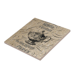 Französisches Country Burlap Skripte Teekanne Tee  Fliese