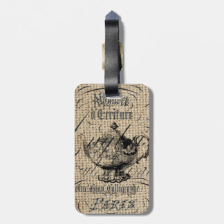 Französisches Country Burlap Skripte Teekanne Tee  Gepäckanhänger