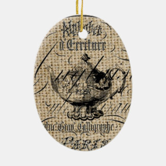 Französisches Country Burlap Skripte Teekanne Tee  Keramikornament