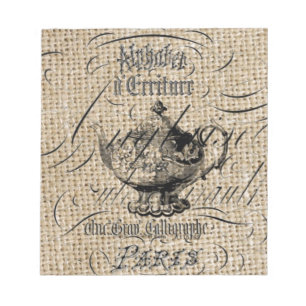 Französisches Country Burlap Skripte Teekanne Tee Notizblock
