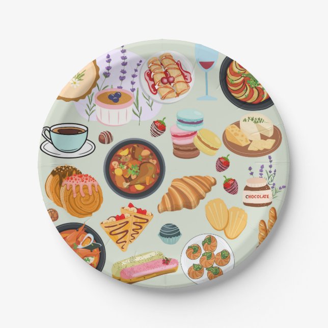 Französisches Essen Pappteller (Vorderseite)