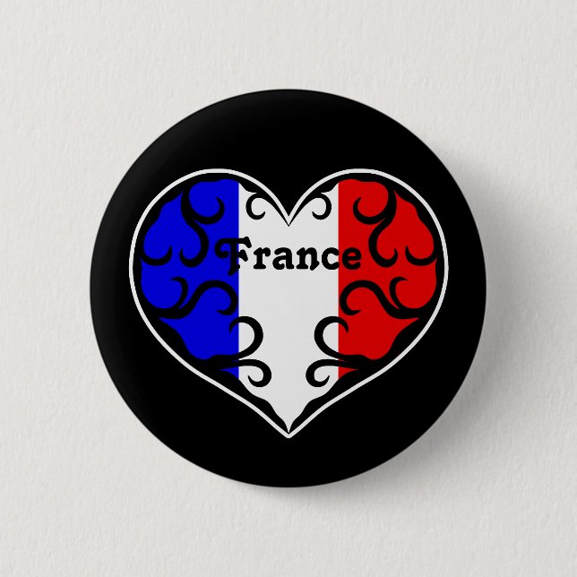 Französisches Flaggenherz in Schwarz Button (Vorderseite)