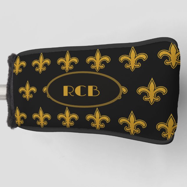 Französisches Fleur De Lis Muster Initialen Gold-N Golf Headcover (Vorderseite)