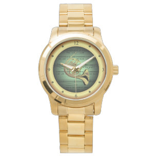 Französisches Horn ~ Blatt Music ~ Green/Gold Hint Armbanduhr
