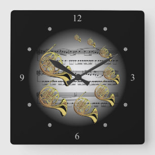 Französisches Horn ~ Musik ~ La musica ~ Música  Quadratische Wanduhr