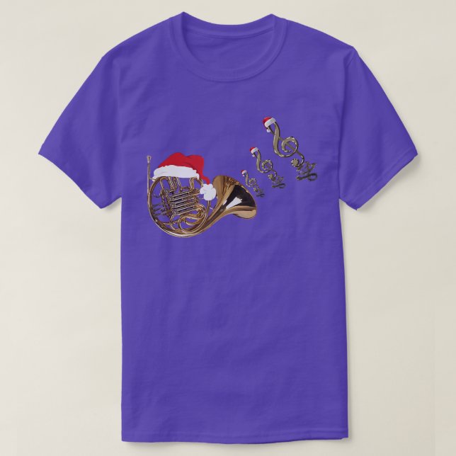 Französisches Horn Musik Shirt Weihnachtsmannmütze (Design vorne)