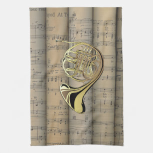 Französisches Horn ~ rollte Noten hinteres ~ Handtuch
