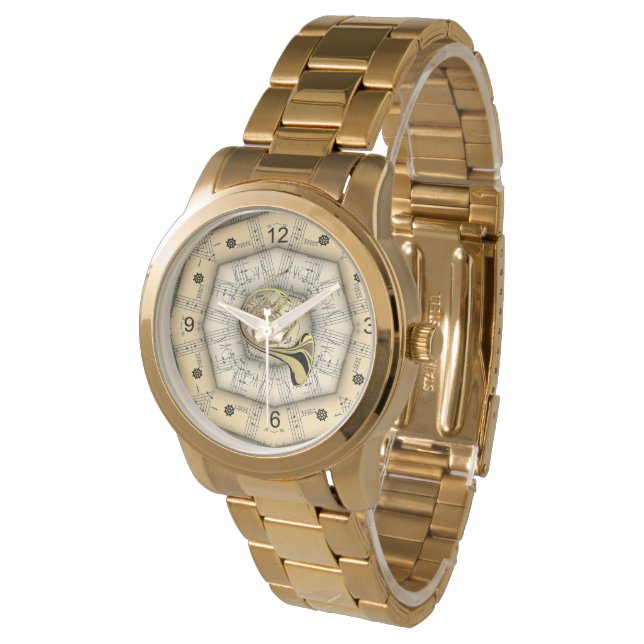 Französisches Horn ~ Seltsames musikalisches Desig Armbanduhr (Schrägansicht)