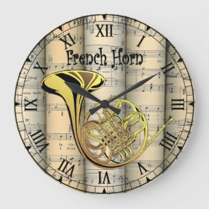 Französisches Horn~ Vintage Noten in Rollen ~ Einz Große Wanduhr