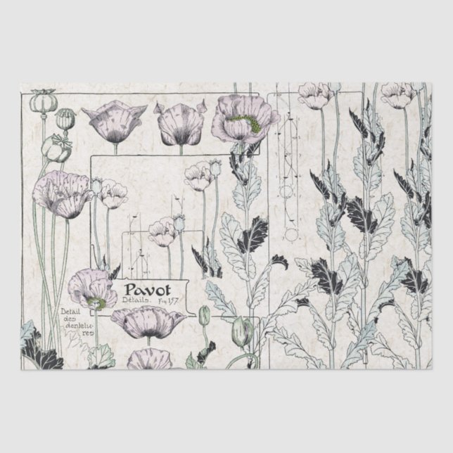 Französisches Kunst Nouveau Mohnblume Pavot Seidenpapier (Vorderseite)