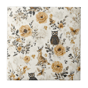Französisches Land Beige Eule Blumenmuster Fliese