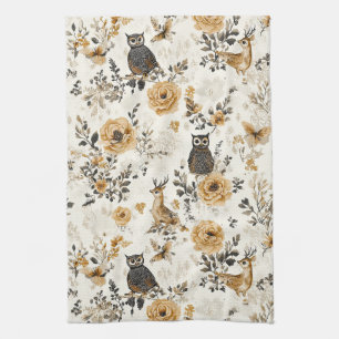 Französisches Land Beige Eule Blumenmuster Geschirrtuch