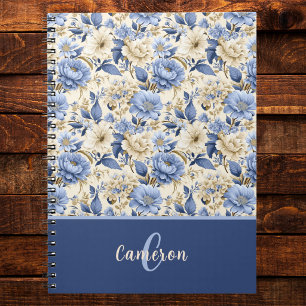 Französisches Land Blau Florale Pfingstrosen Rosen Notizblock