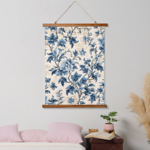 Französisches Land Blau Toile Wandteppich Mit Holzrahmen