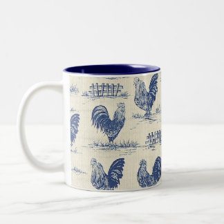 Französisches Land-blaue Hahn-Kaffeetasse Zweifarbige Tasse