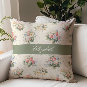Französisches Land Blumen Skript Monogramm Name Cr Kissen