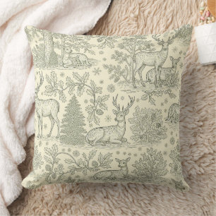 Französisches Land Grüne Toile Hirsch Muster Kissen