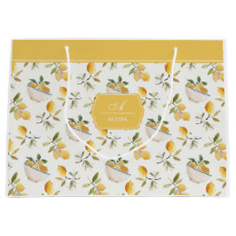 Französisches Land-Lemonen-Muster-Monogramm-Gesche Große Geschenktüte