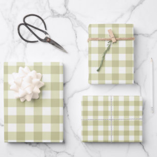 Französisches Land Meadow Gingham - Salbei grün ka Geschenkpapier Set