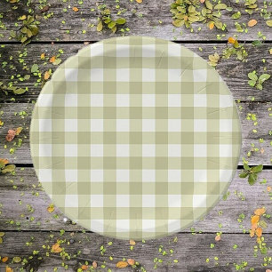 Französisches Land Meadow Gingham - Salbei grün ka Pappteller